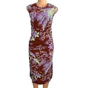 ASOS Maroon Purple and Lime Green Tropical Print Midi Dress
